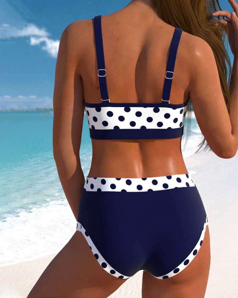 Liesbeth - Bikini a vita alta con pois e design patchwork