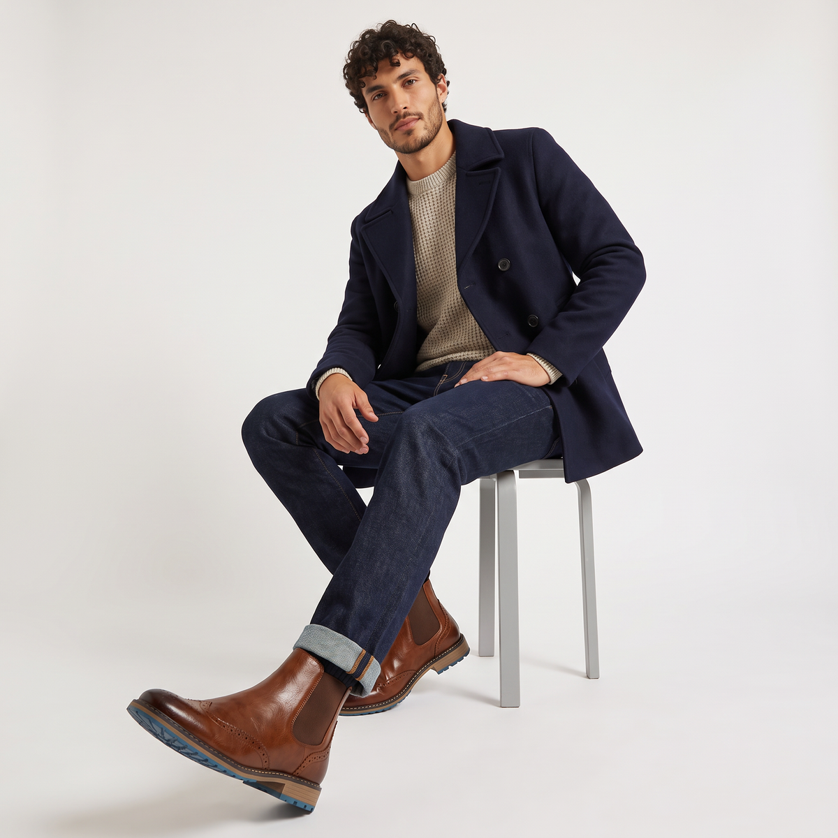 Stivali Chelsea Brogue da Uomo - Stivali Eleganti alla Caviglia con Punta a V
