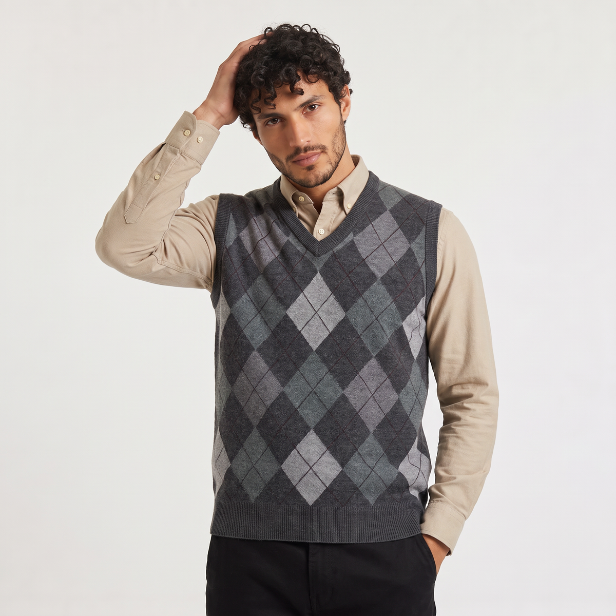 Marco - Gilet da Uomo a V con Motivo Argyle