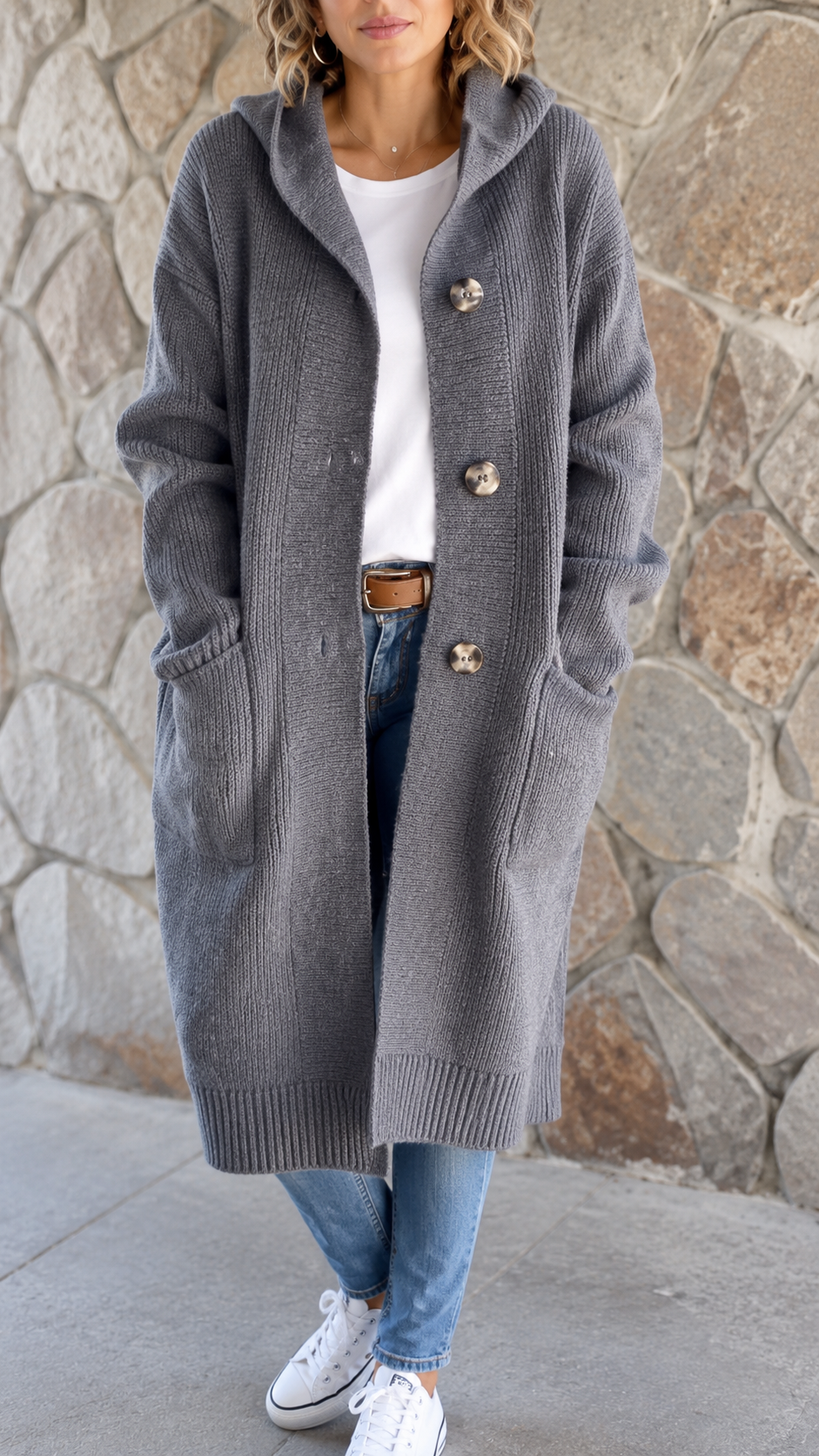 Simona | Cardigan lungo con cappuccio