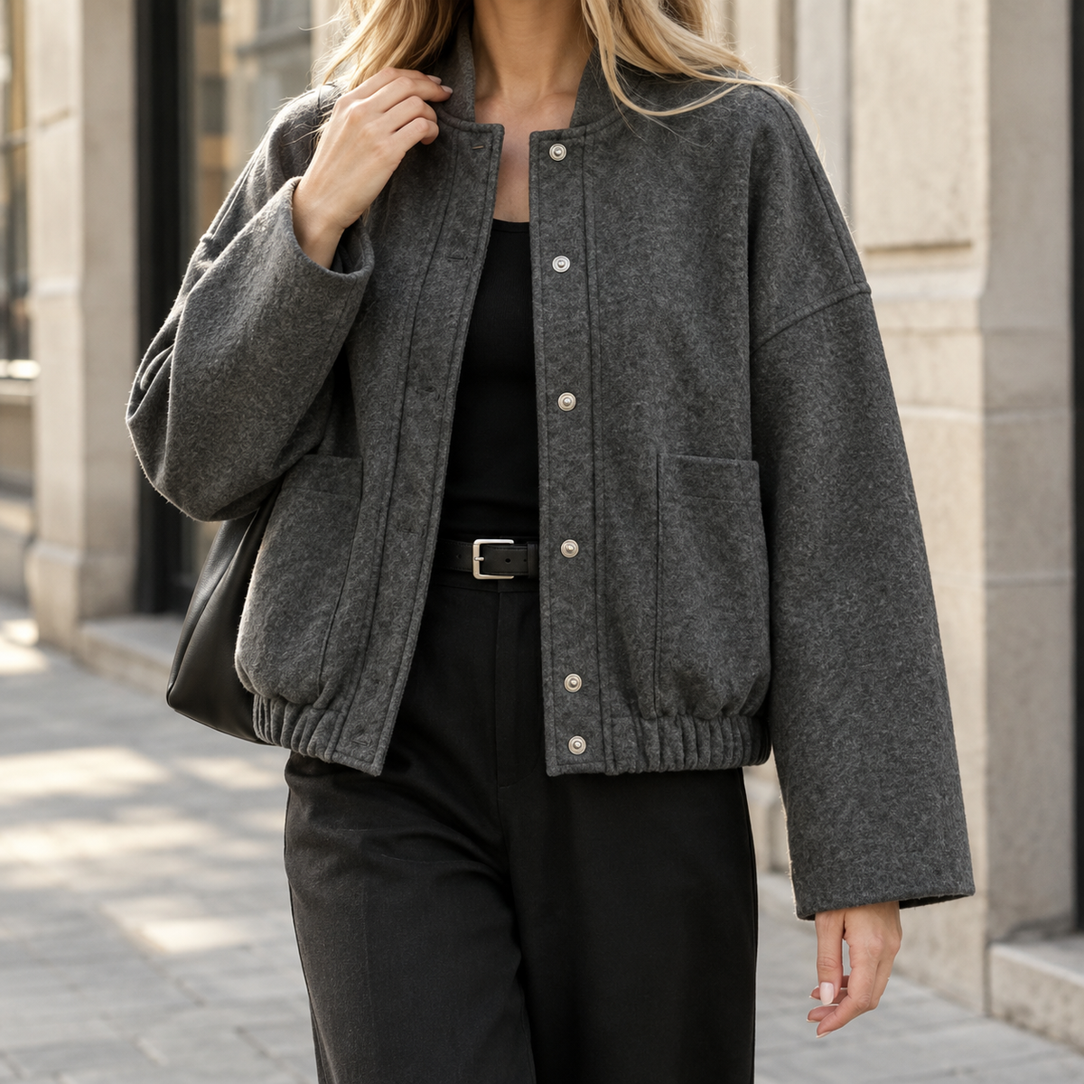 Pia | Bomber Relaxed con Bottoni a Pressione e Tasche a Toppa