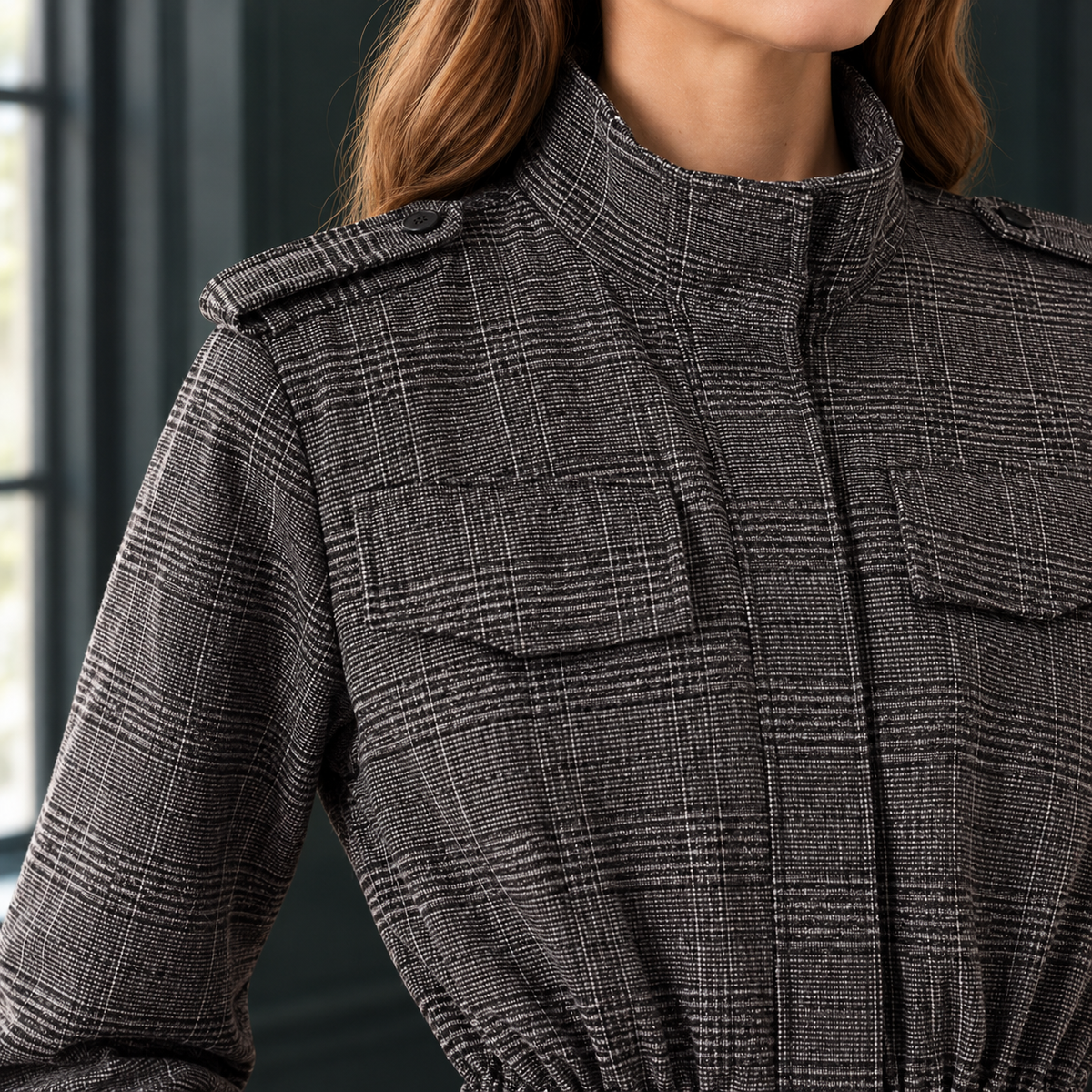 Gemma | Giacca Utility a Quadri con Vita Arricciata