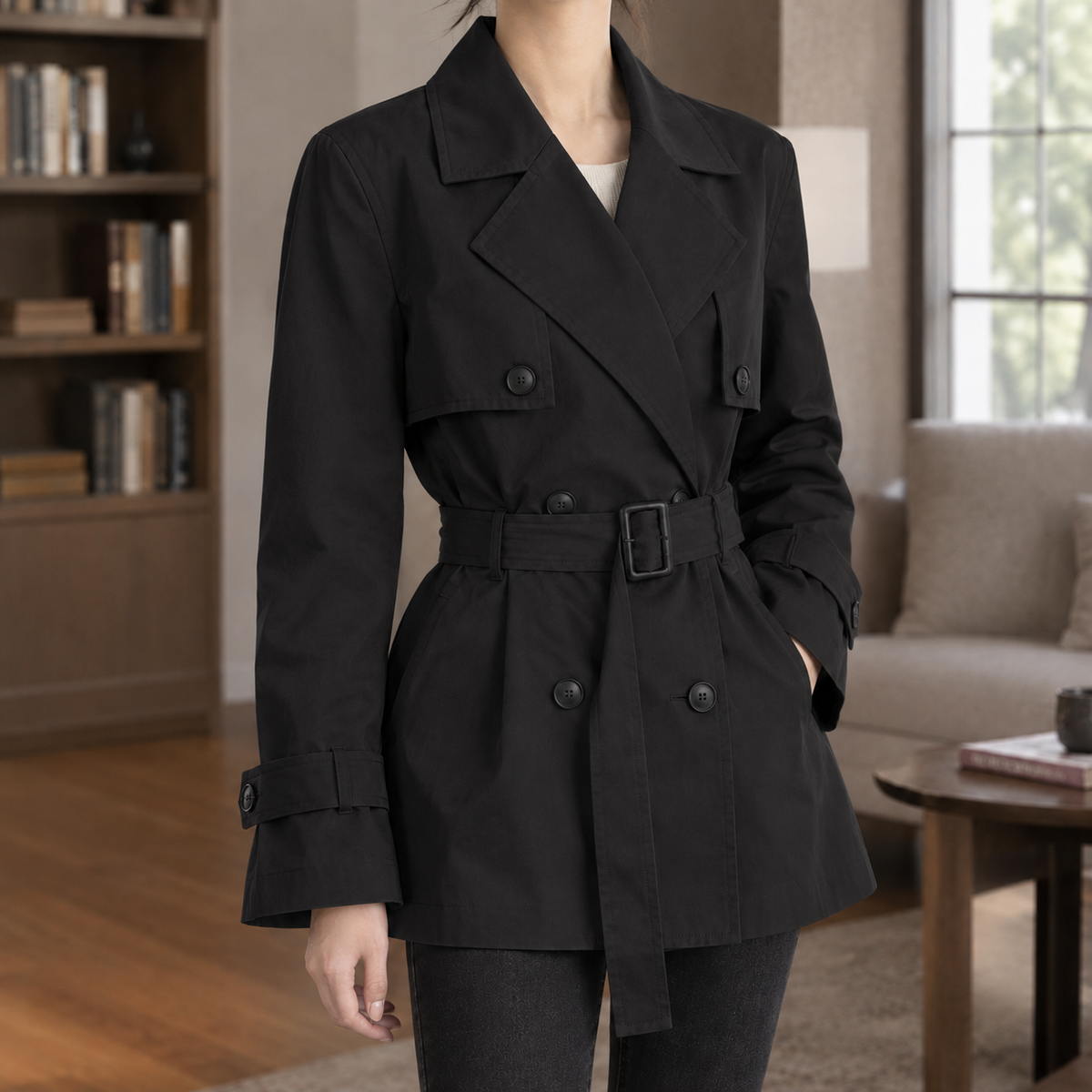 Dafne | Trench Corto Doppiopetto con Cintura