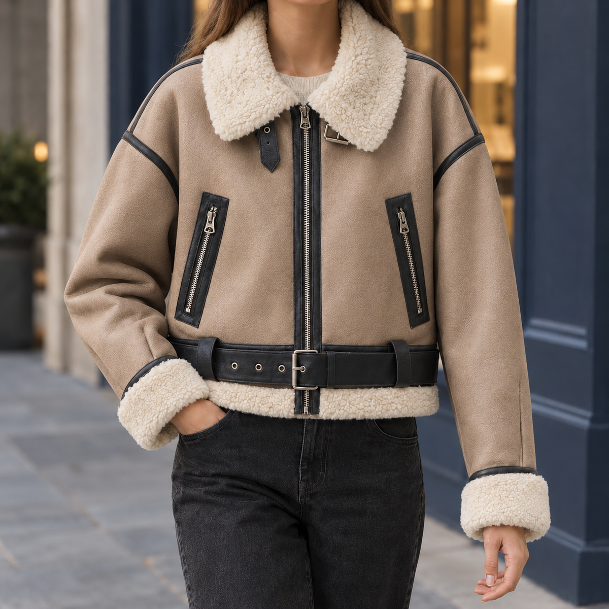 Dina | Giacca Aviator Corta in Ecopelle con Bordo Morbido