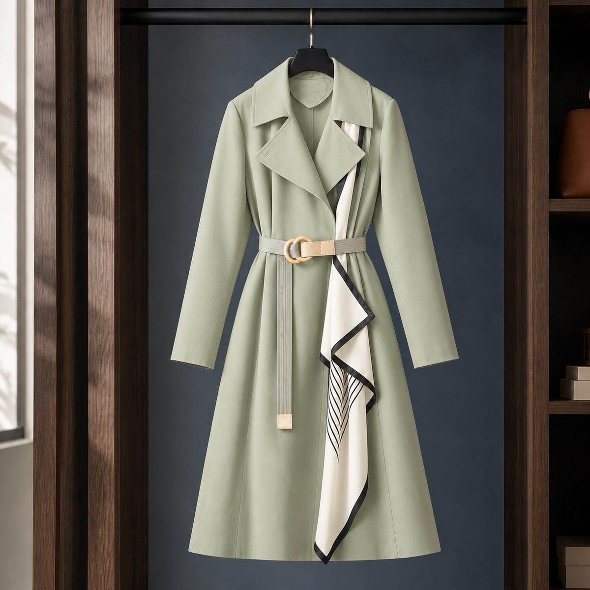 Emilia | Cappotto a Mezza Lunghezza con Cintura e Pannello a Contrasto
