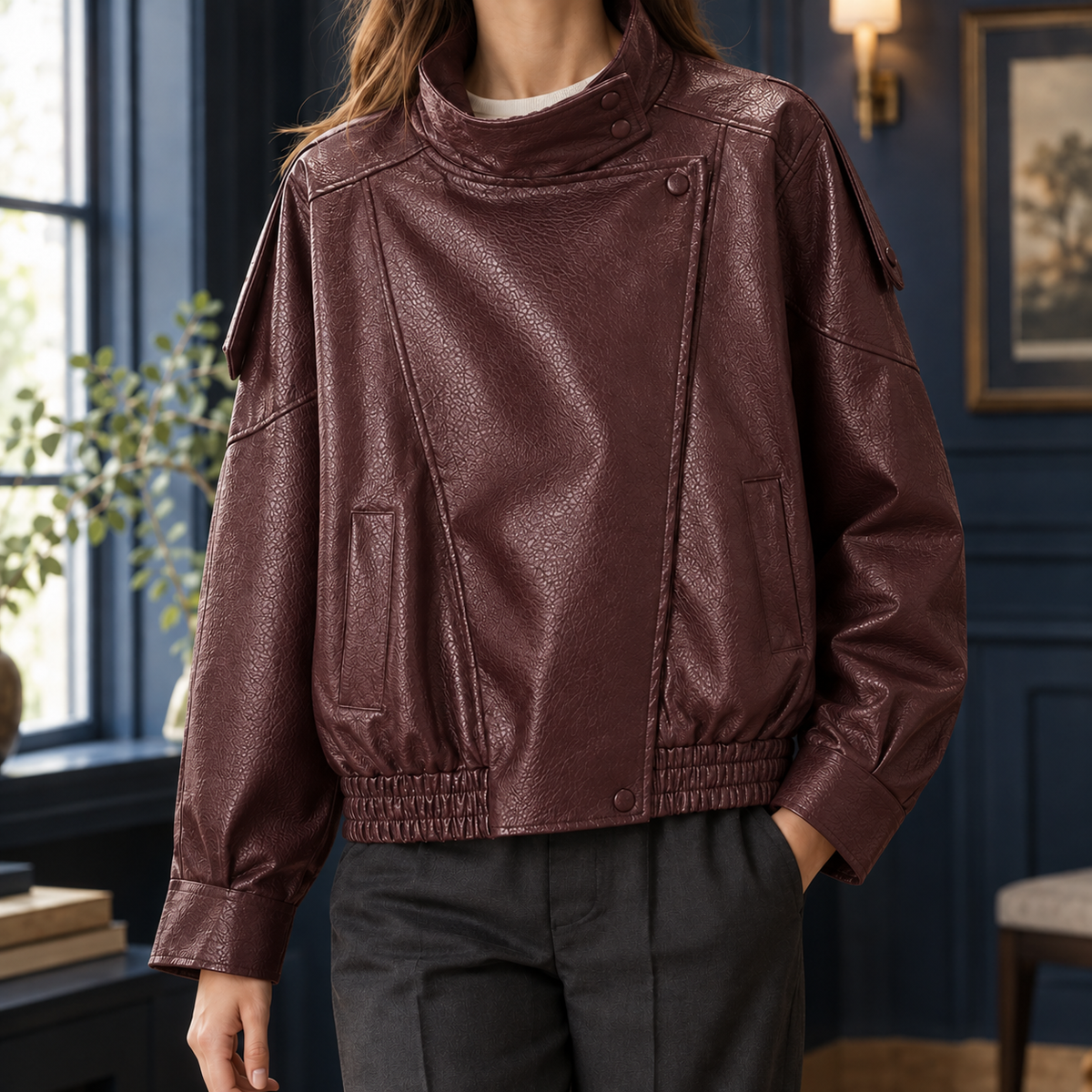 Nives | Giacca Biker Corta in Ecopelle