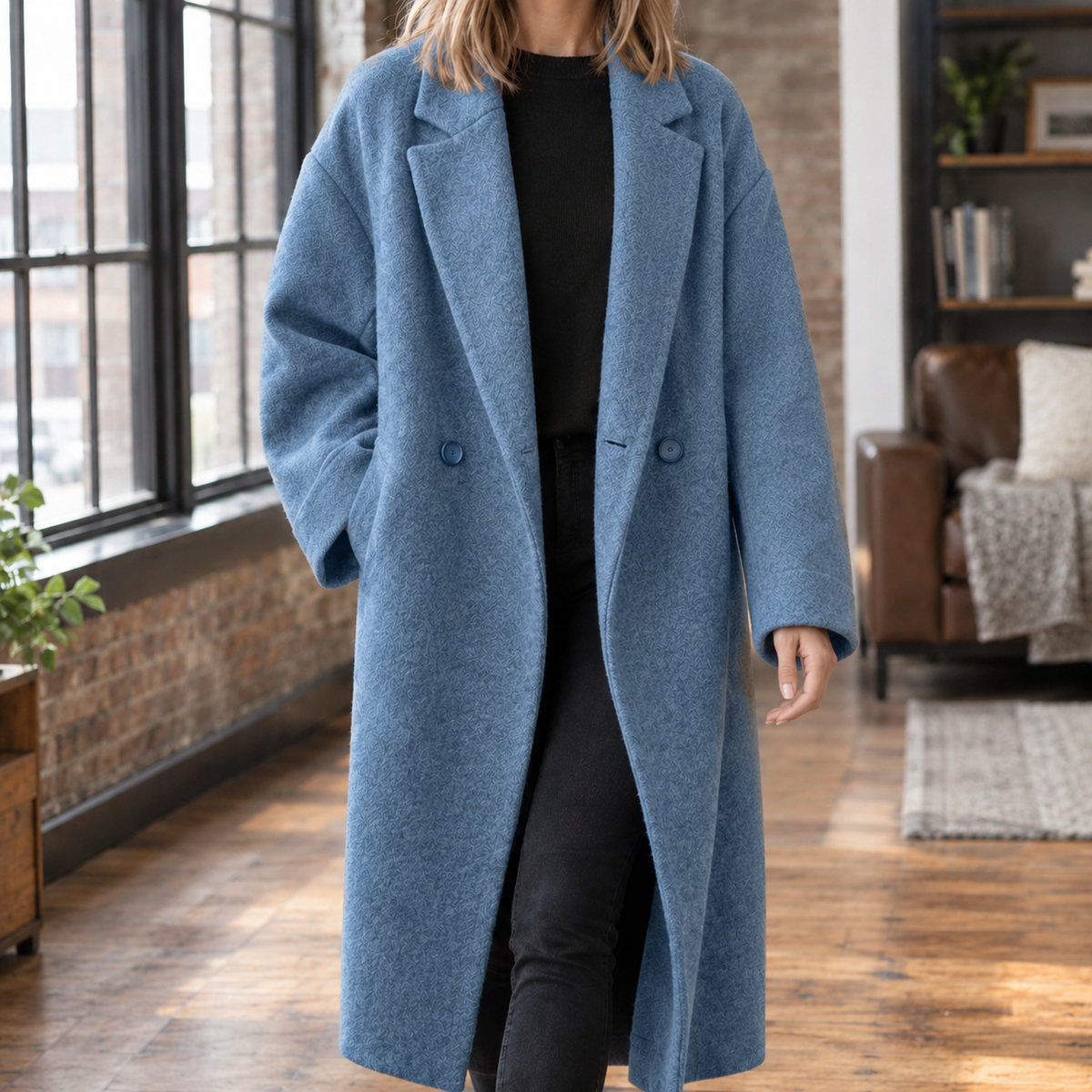 Cecilia | Cappotto Lungo Doppiopetto Oversize in Misto Lana