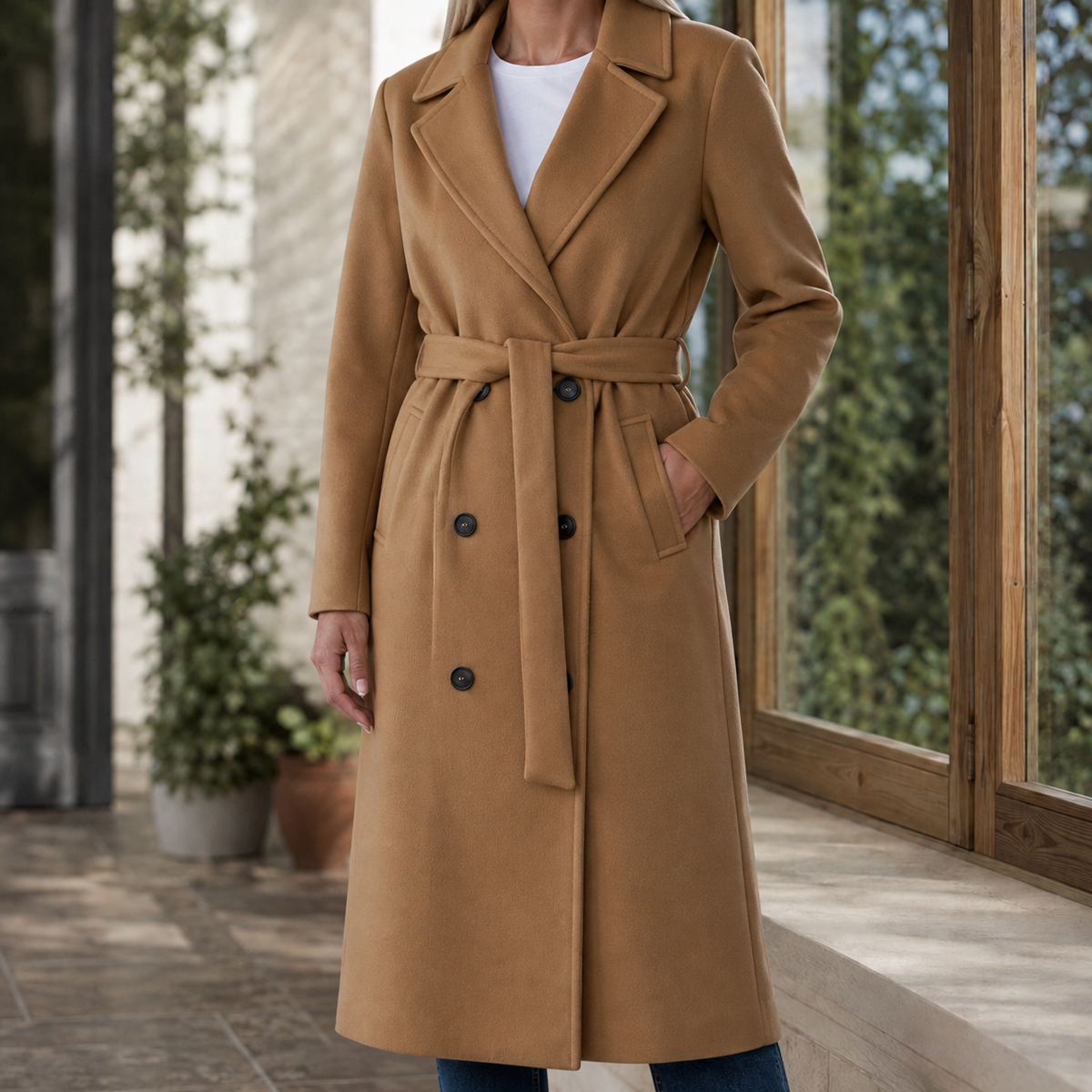 Angela | Cappotto Lungo Doppiopetto con Cintura