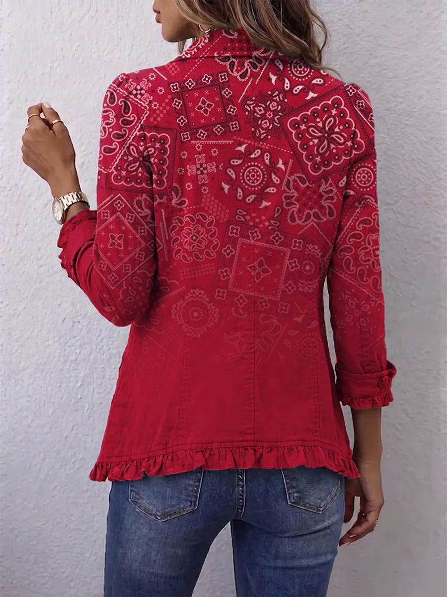 Martina™ | Blazer Rosso con Motivo Bandana