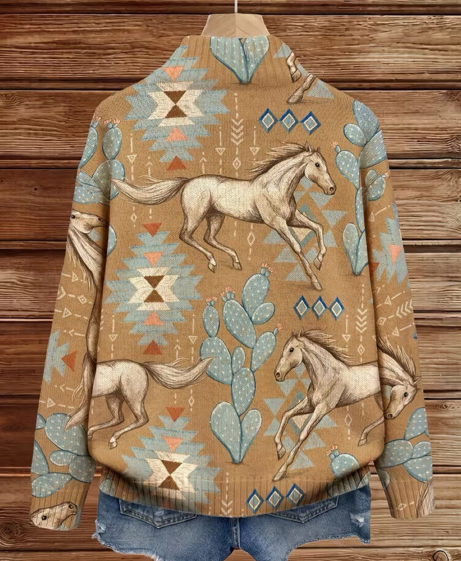 Beate™ | Cardigan con cavalli e cactus