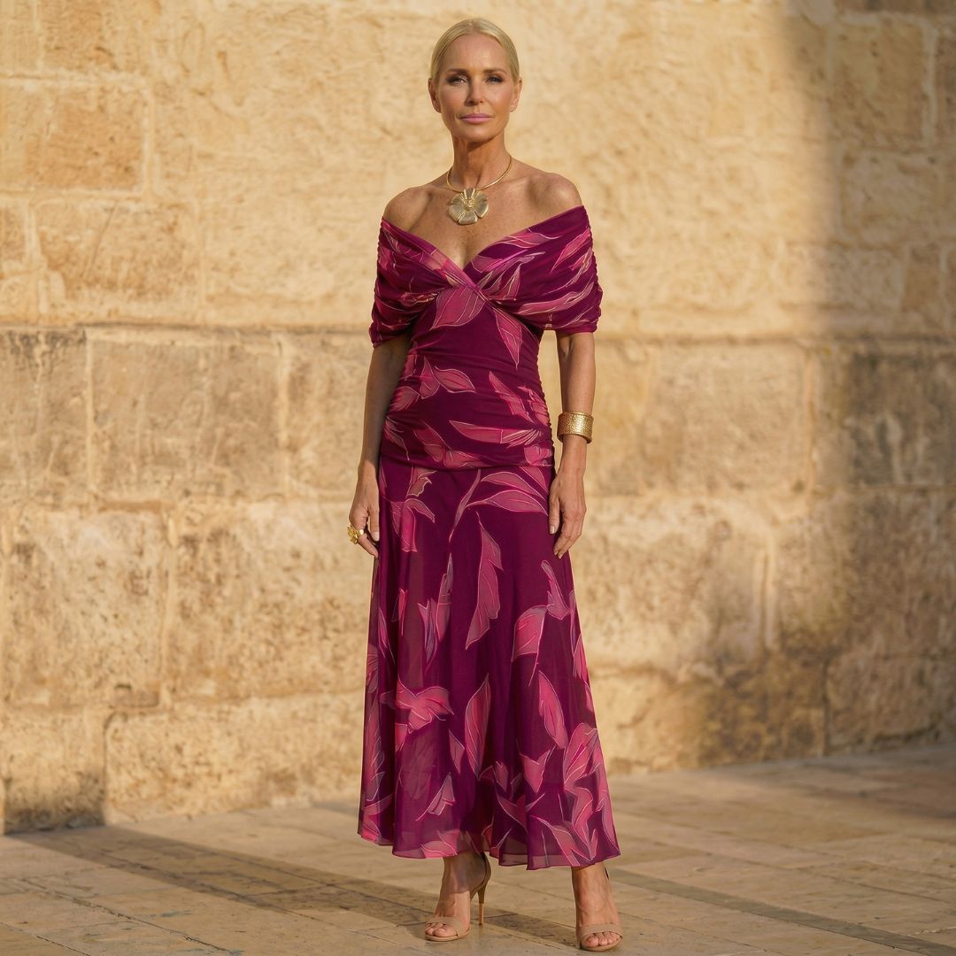Celeste | Elegante Abito con Motivo Fogliare