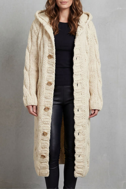 Laura | Cardigan-Cappotto Oversize con Cappuccio e Trecce
