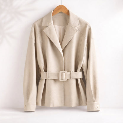 Rebecca | Giacca in Ecopelle con Cintura e Rever a Lancia