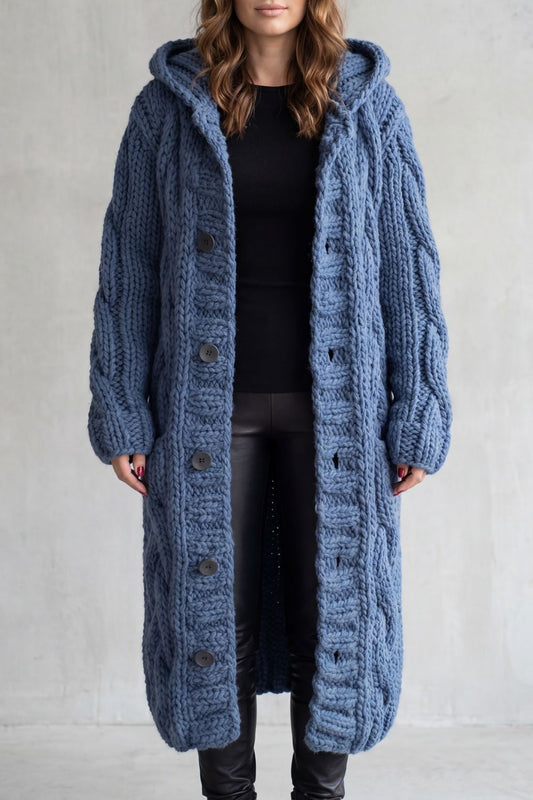 Laura | Cardigan-Cappotto Oversize con Cappuccio e Trecce
