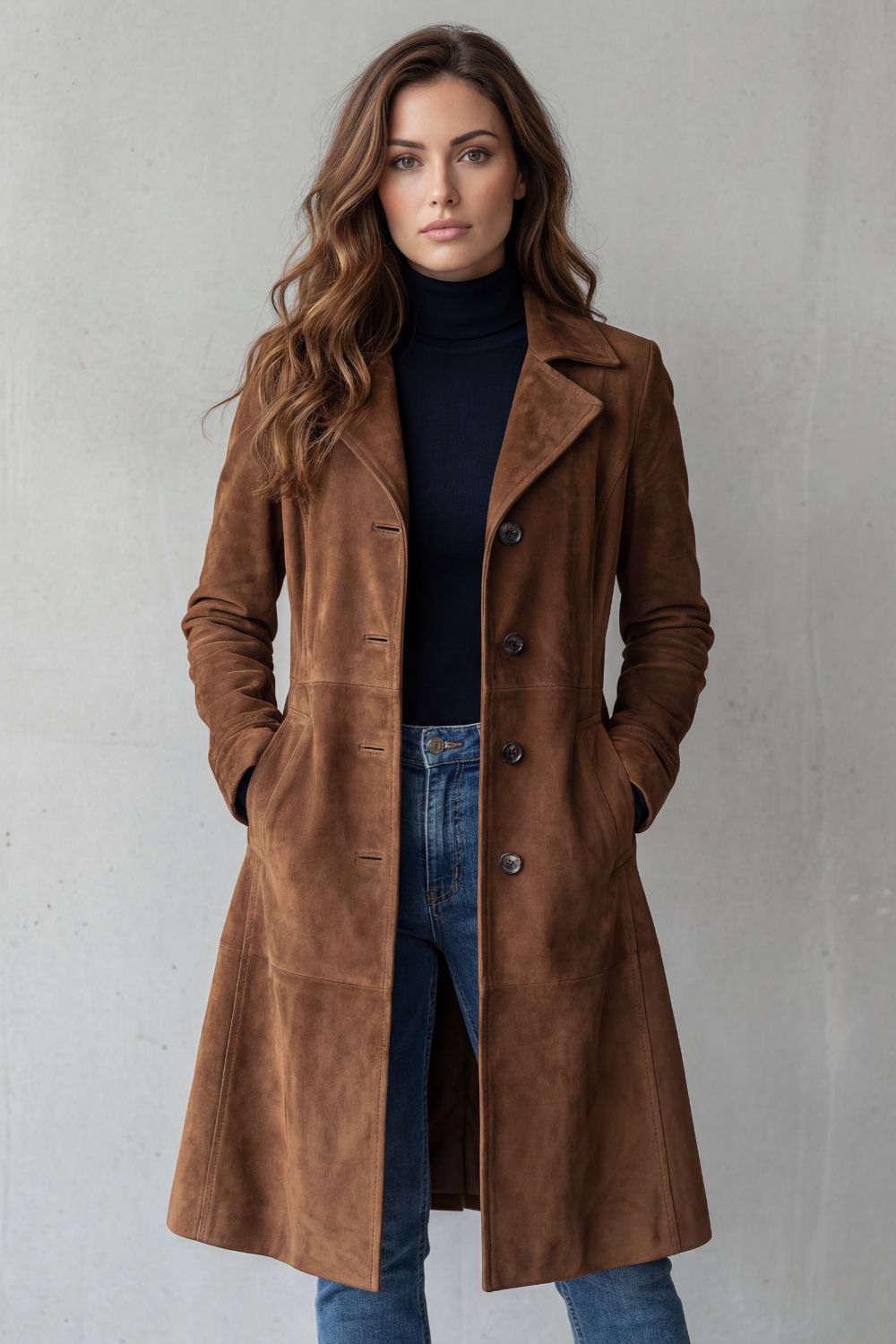 Sofia | Cappotto Lungo con Finitura in Suede Vintage
