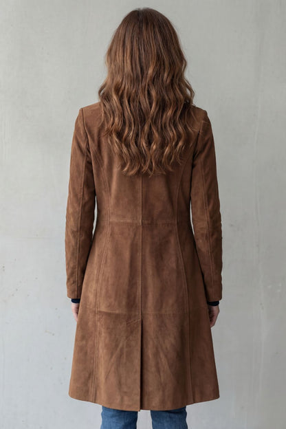 Sofia | Cappotto Lungo con Finitura in Suede Vintage