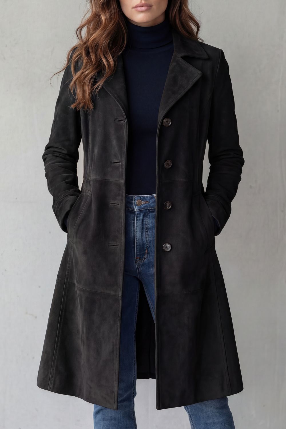 Sofia | Cappotto Lungo con Finitura in Suede Vintage