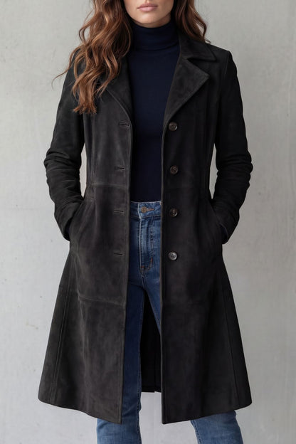 Sofia | Cappotto Lungo con Finitura in Suede Vintage