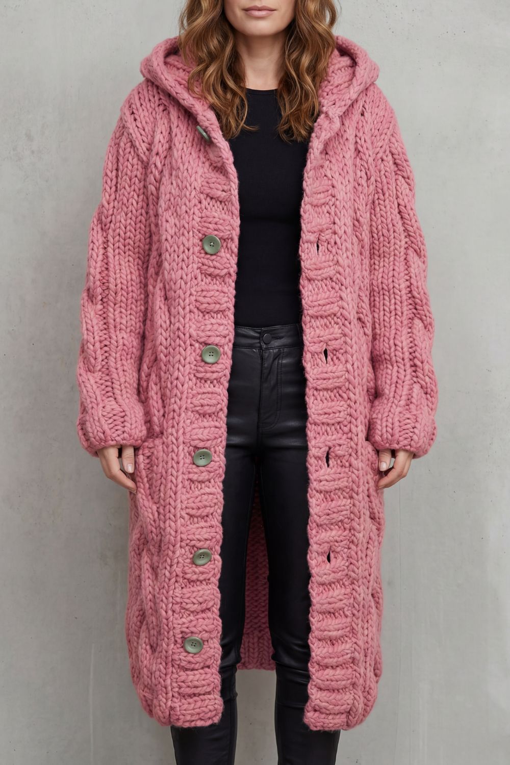 Laura | Cardigan-Cappotto Oversize con Cappuccio e Trecce