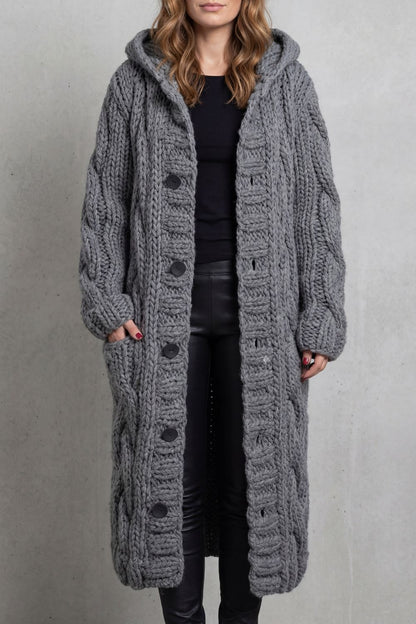 Laura | Cardigan-Cappotto Oversize con Cappuccio e Trecce