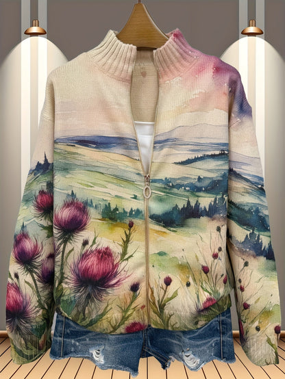 Birgit™ | Cardigan con Paesaggio Acquerellato