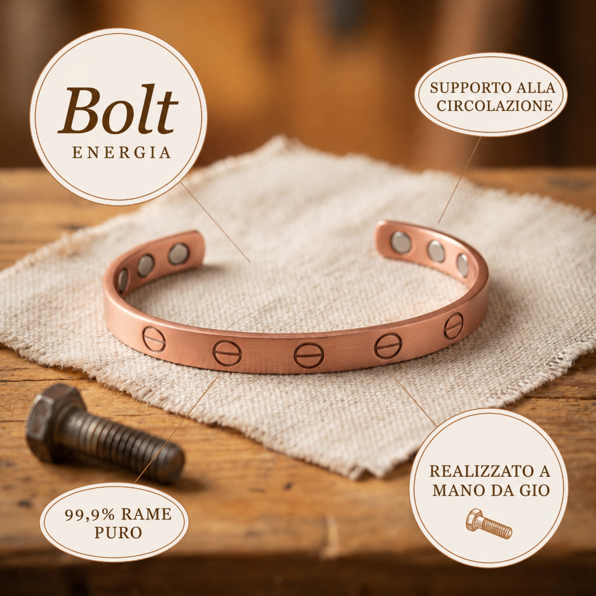 Bracciale in Rame Bolt di Gio