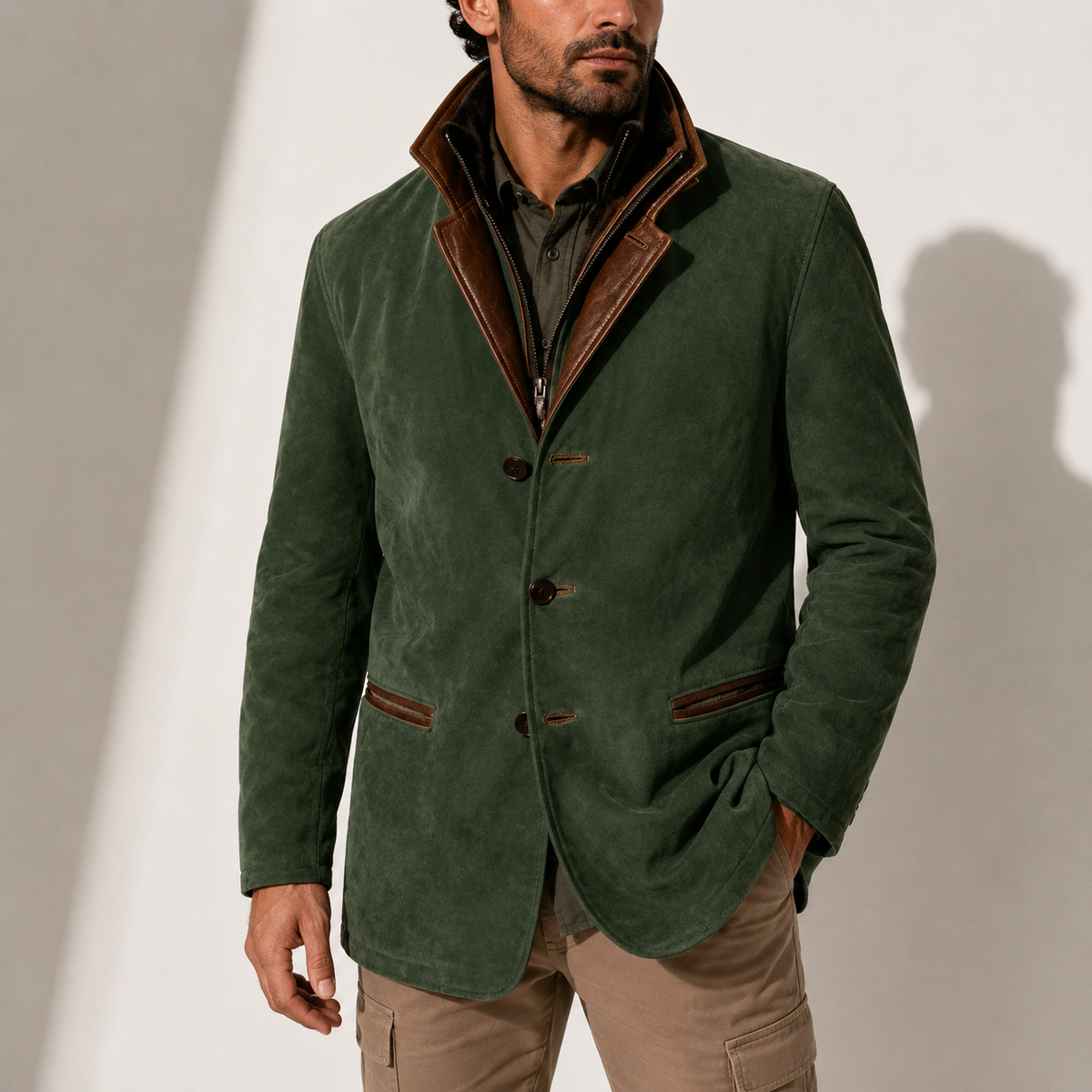 Roberto | Cappotto in Suede con Collo Alto