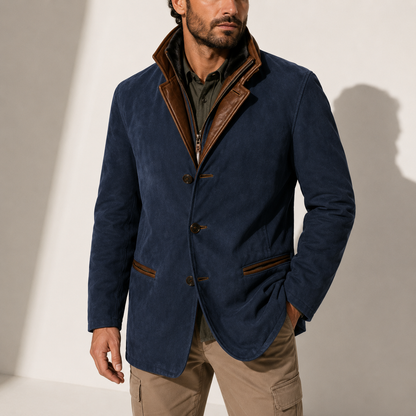 Cappotto in suede con collo alto da uomo, modello Roberto