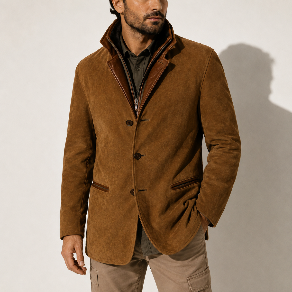 Roberto | Cappotto in Suede con Collo Alto