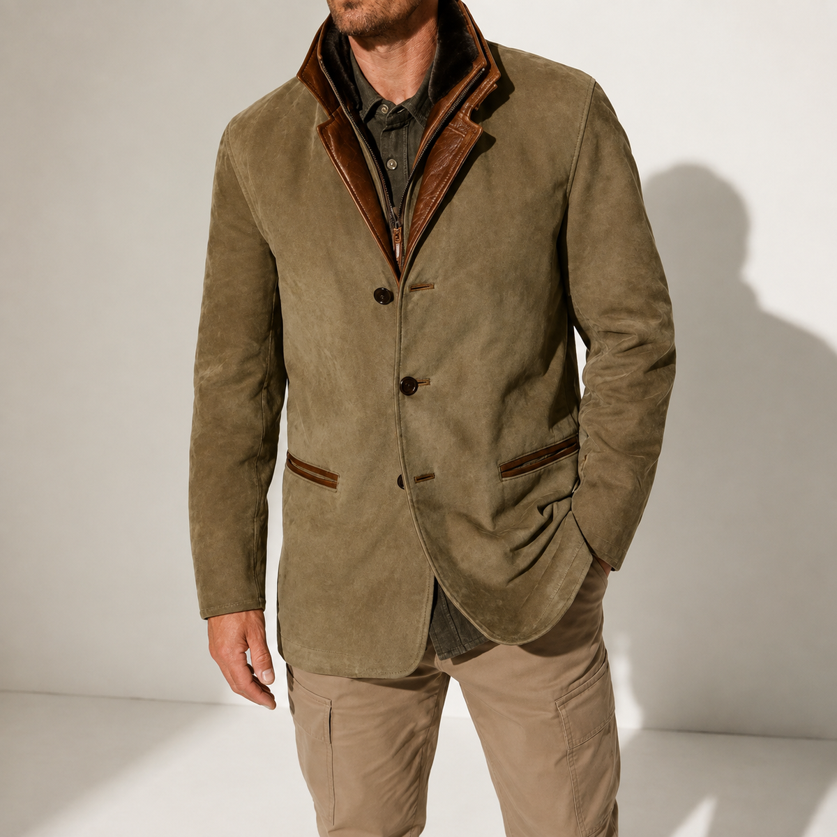 Roberto | Cappotto in Suede con Collo Alto