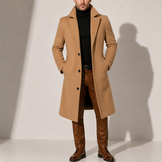 Cappotto lungo in misto lana da uomo, modello Paolo