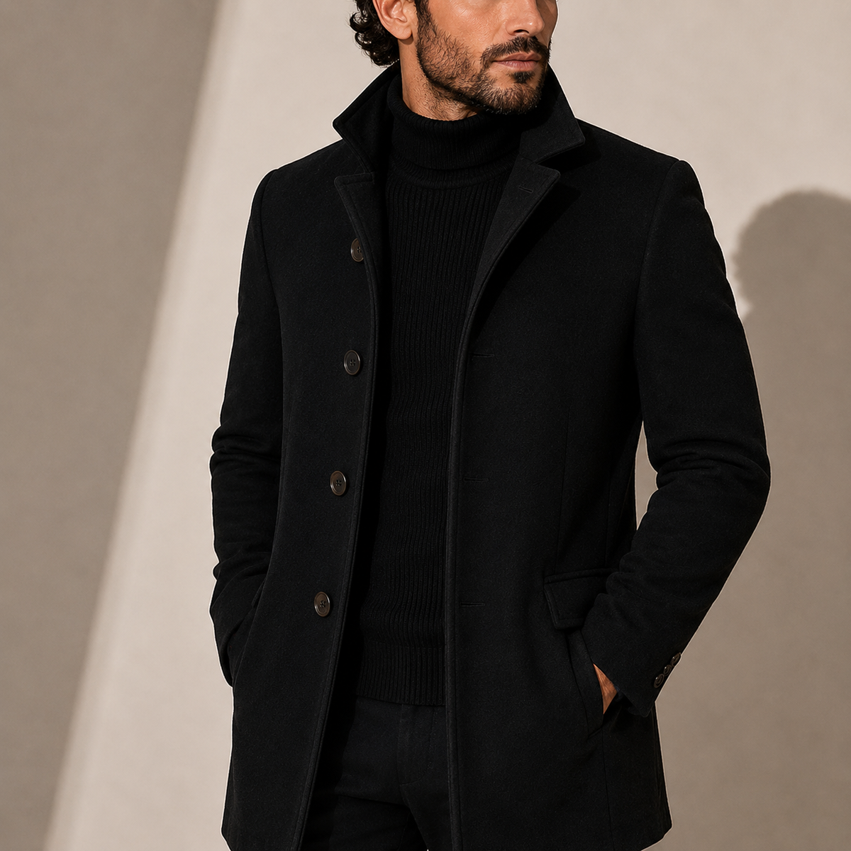 Cappotto con colletto alto su misura da uomo, modello Lorenzo