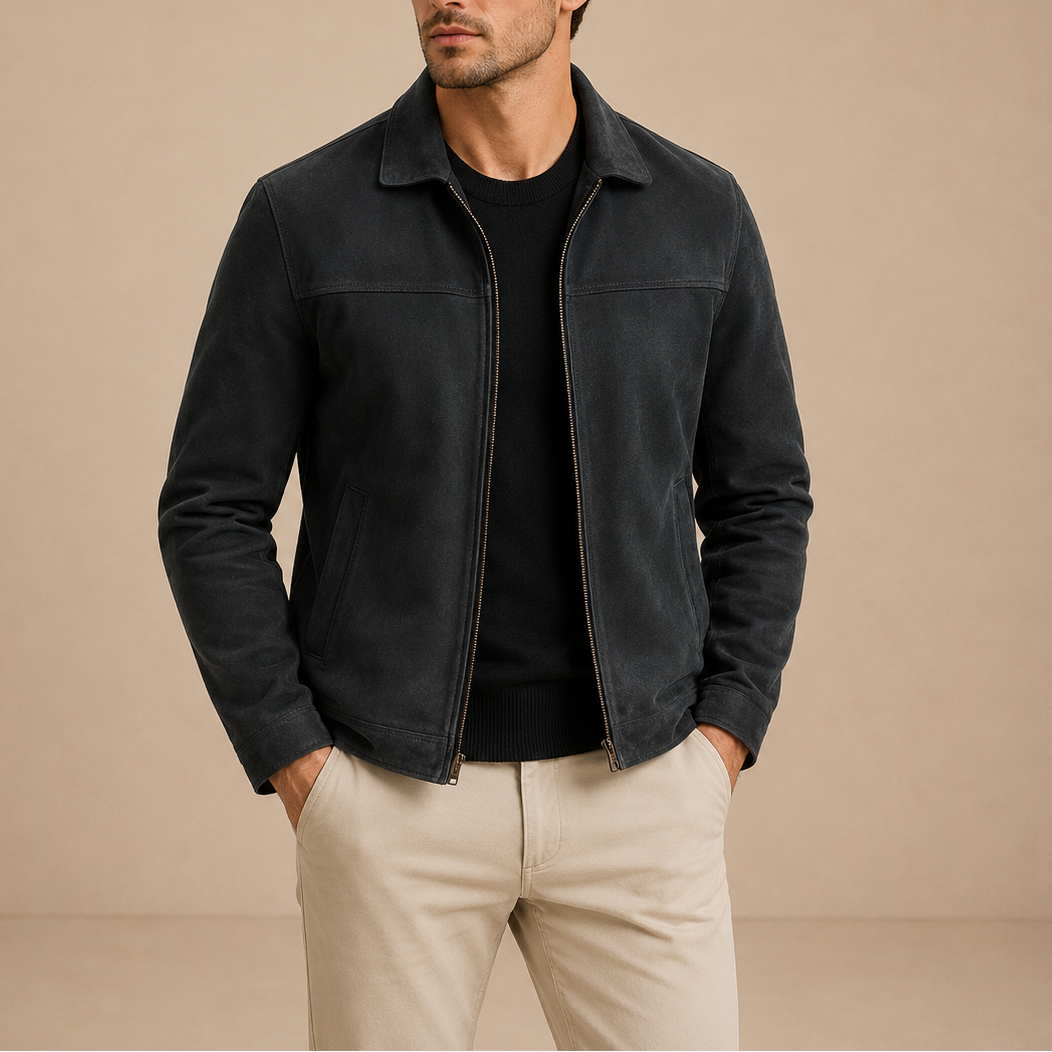 Giacca in suede vintage con zip da uomo, modello Davide