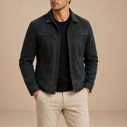 Giacca in suede vintage con zip da uomo, modello Davide