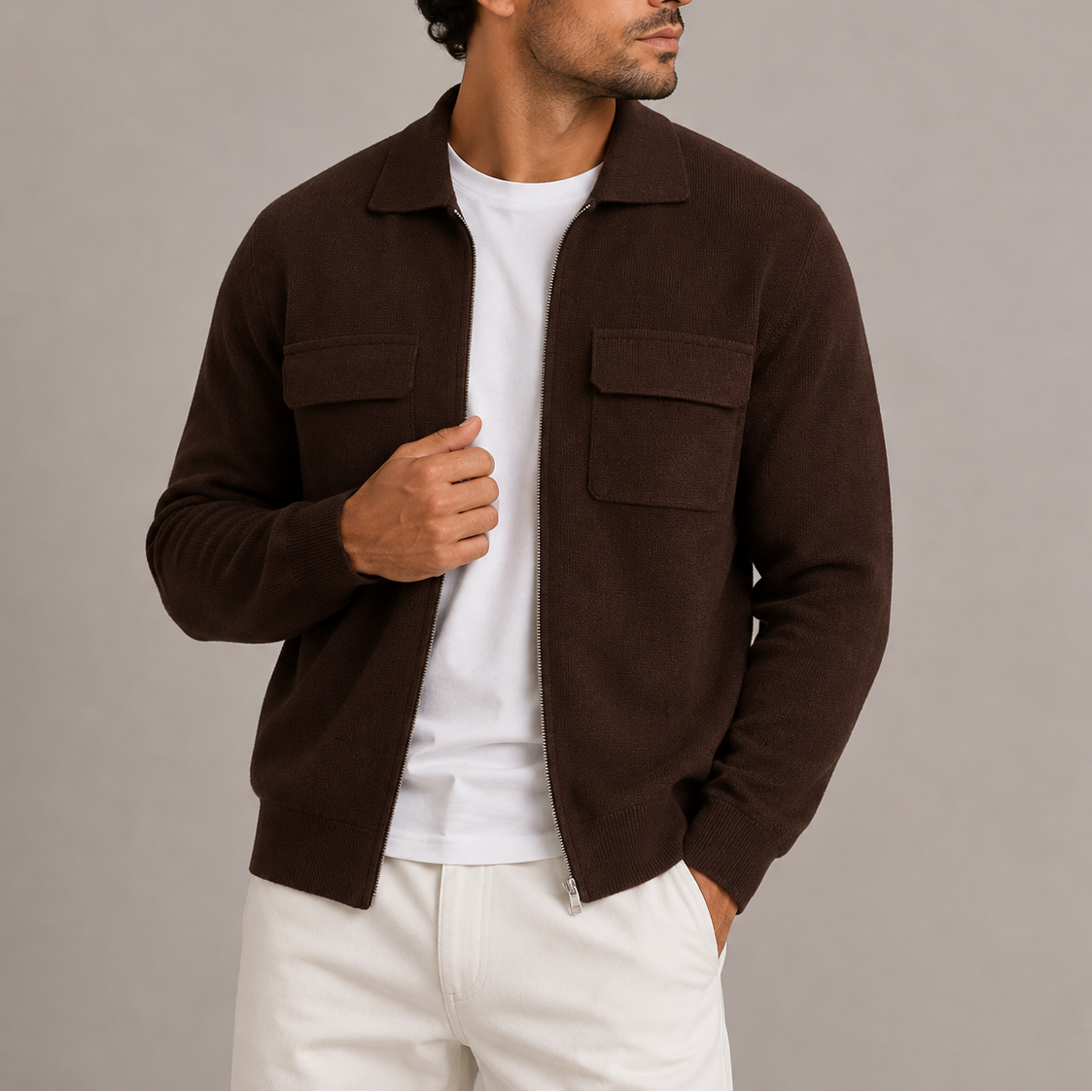 Cardigan con zip da uomo, modello Gabriele