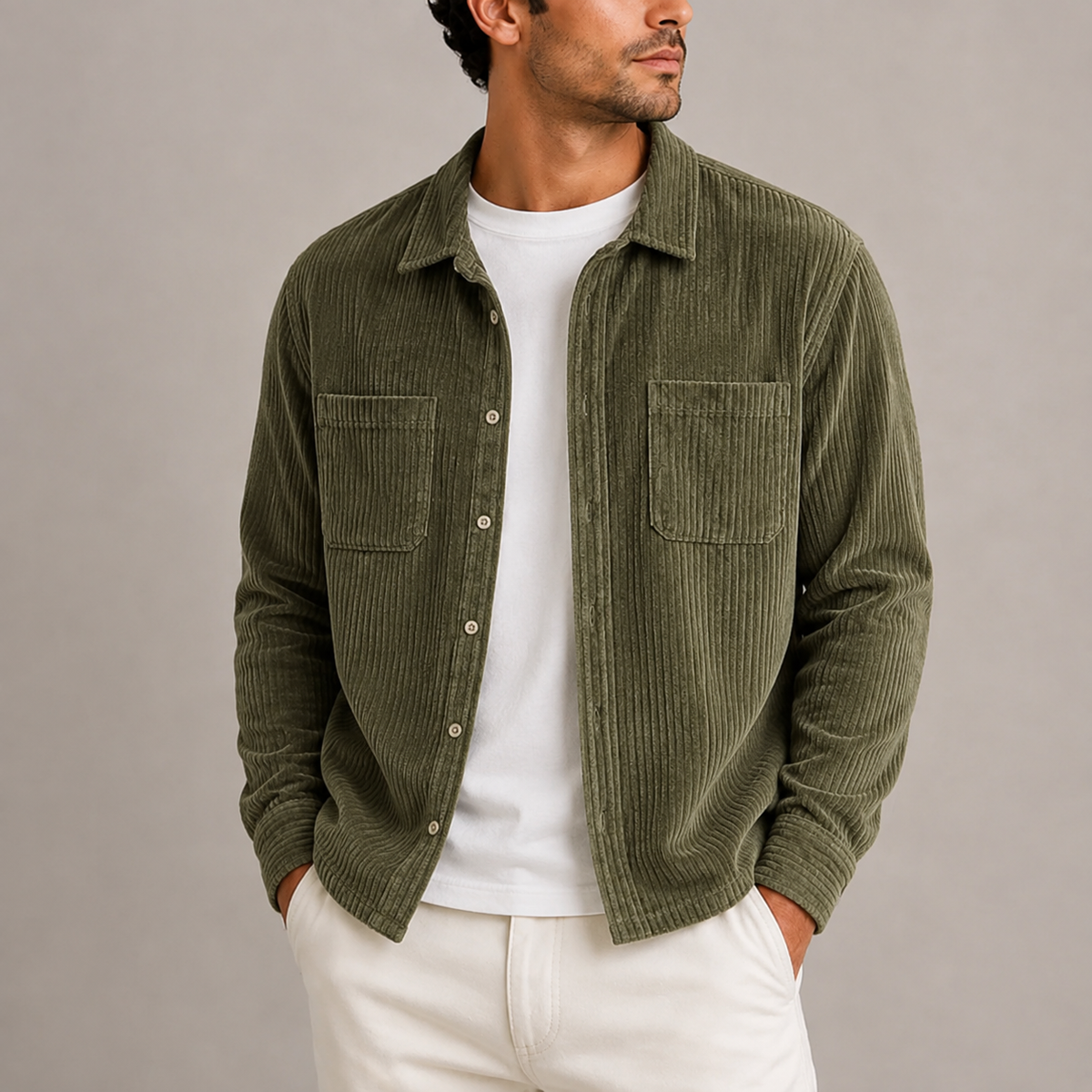 Overshirt in velluto a coste da uomo, modello Vincenzo