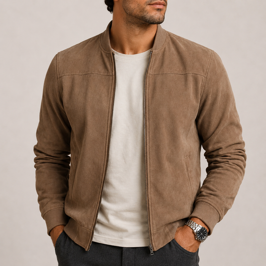 Giacca Bomber in Pelle Scamosciata da Uomo – Comfort Leggero & Stile Quotidiano Senza Tempo