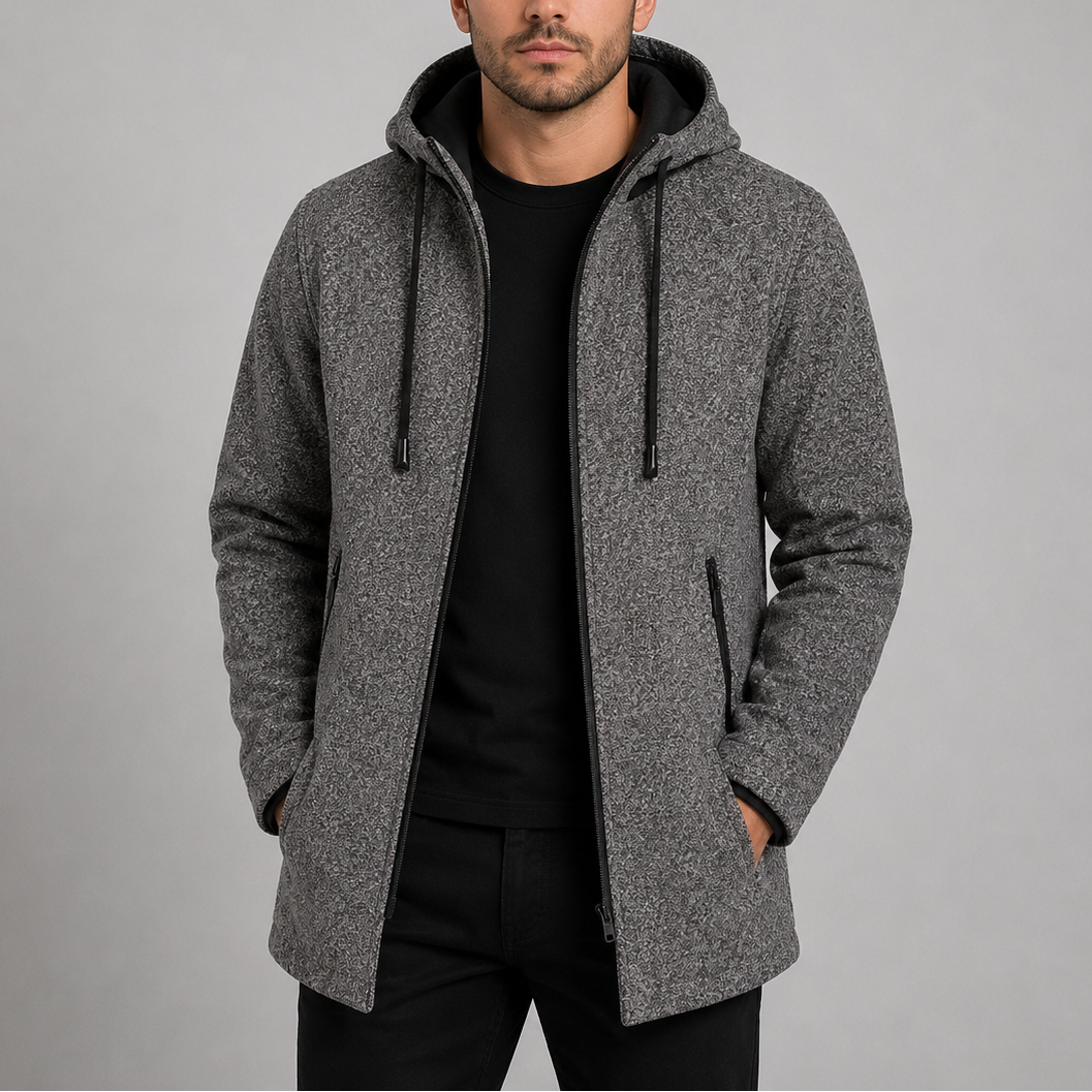 Cappotto lungo con cappuccio da uomo, modello Salvatore