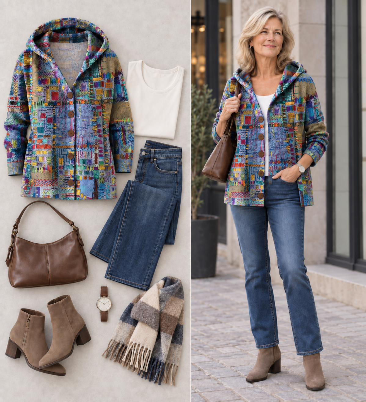 Cardigan a maglia con cappuccio