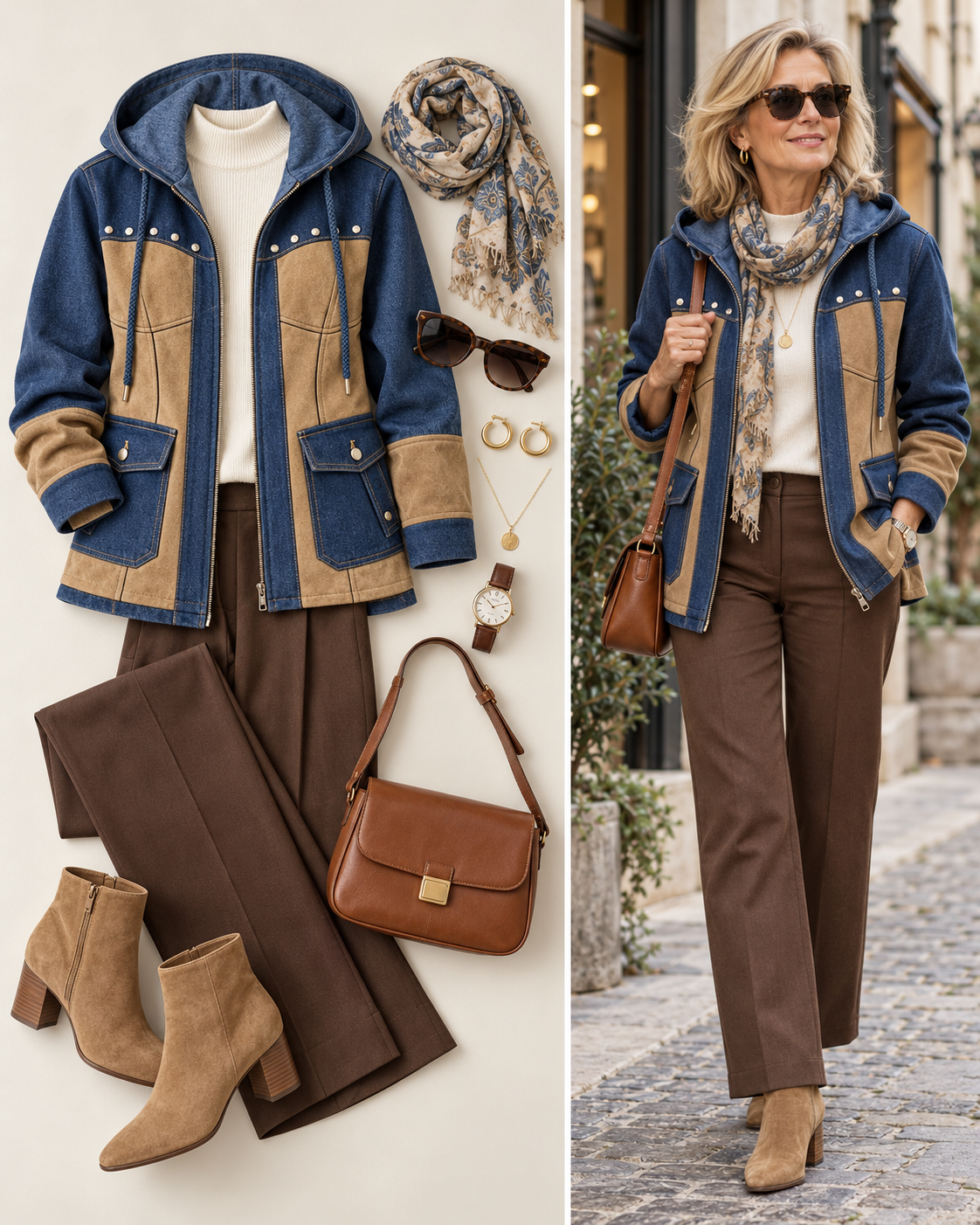 Beate™ | Giacca con cappuccio in stile patchwork