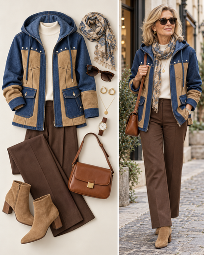 Beate™ | Giacca con cappuccio in stile patchwork