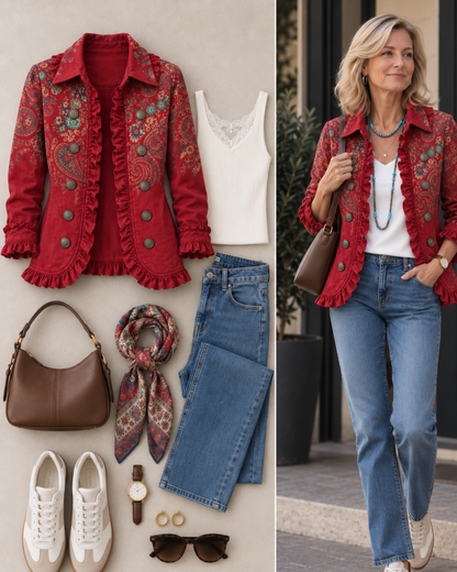 Birgit™ | Blazer Rosso con Paisley