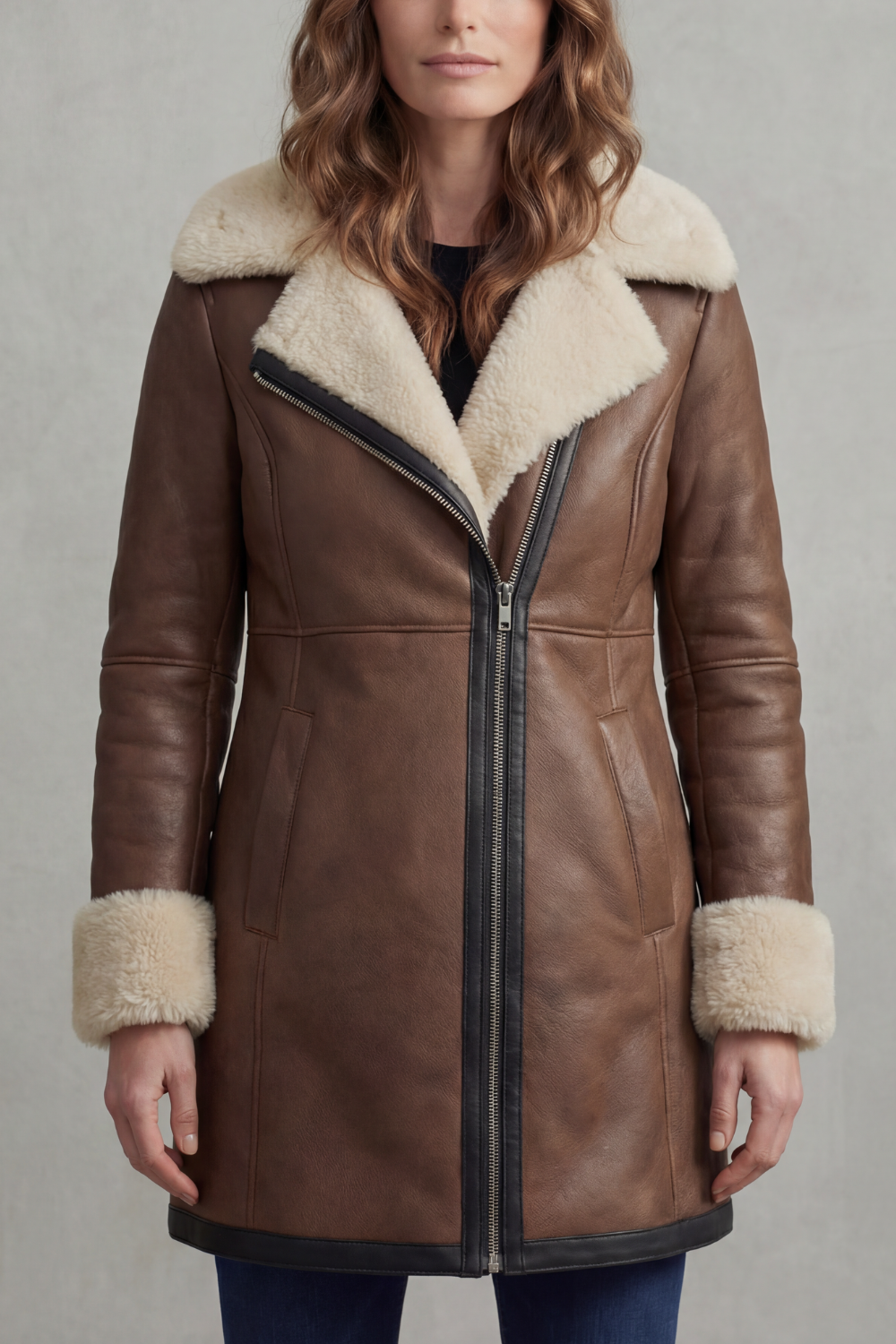 Lucia | Cappotto Invernale in Pelle con Collo in Shearling