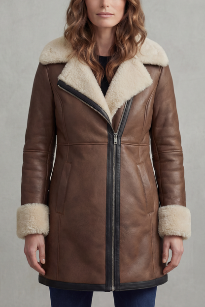 Lucia | Cappotto Invernale in Pelle con Collo in Shearling