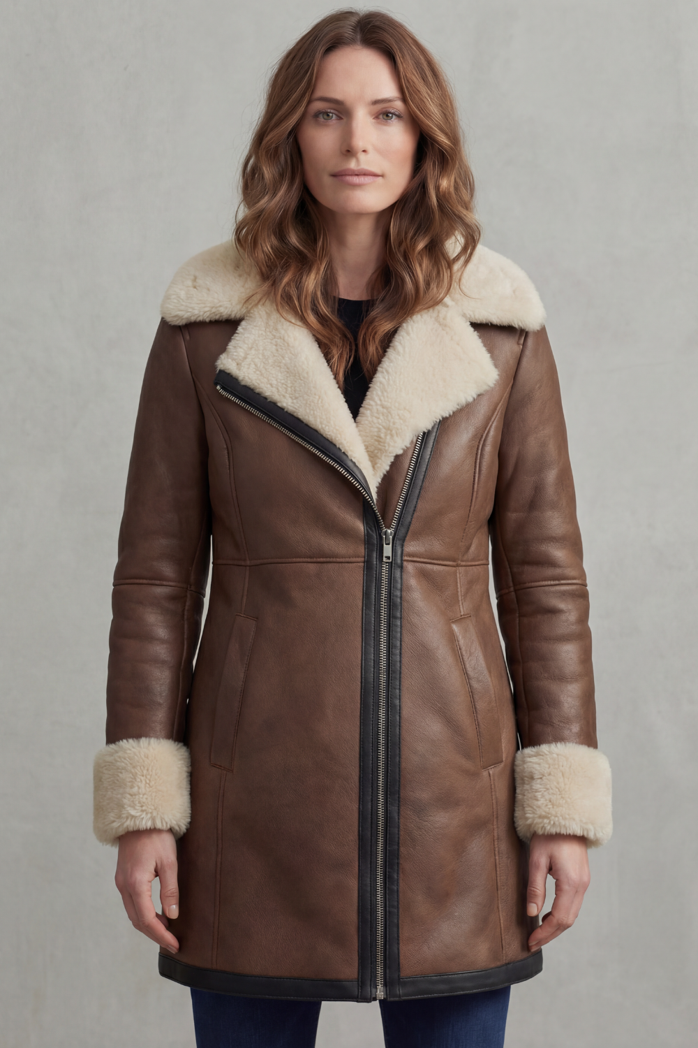 Lucia | Cappotto Invernale in Pelle con Collo in Shearling