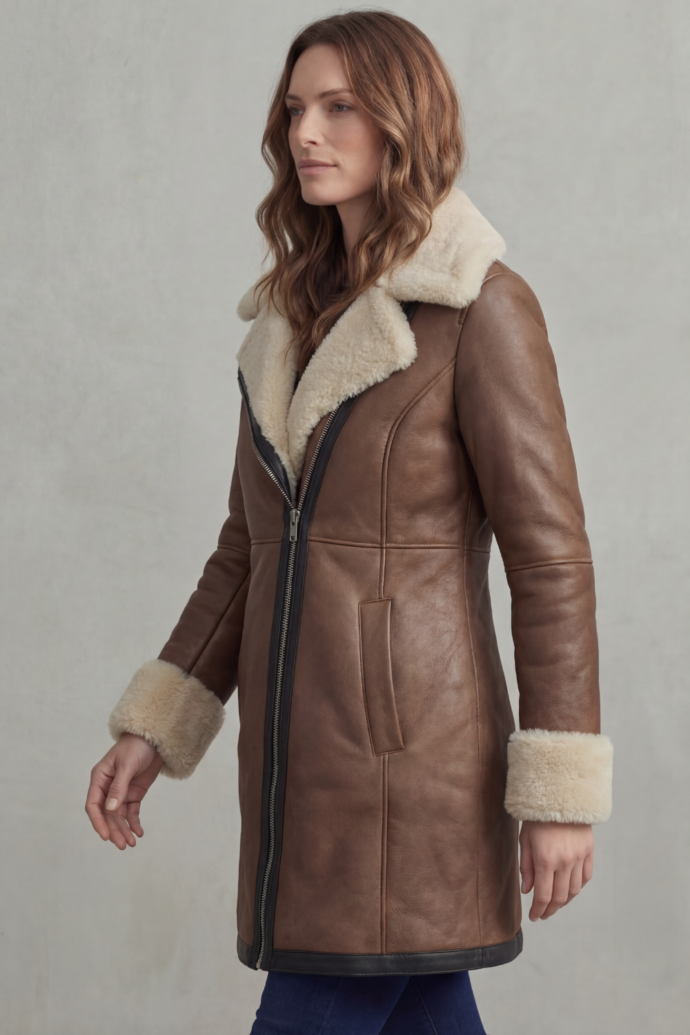 Lucia | Cappotto Invernale in Pelle con Collo in Shearling