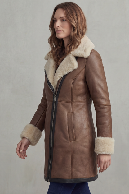 Lucia | Cappotto Invernale in Pelle con Collo in Shearling