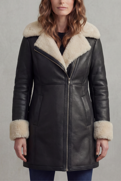 Lucia | Cappotto Invernale in Pelle con Collo in Shearling