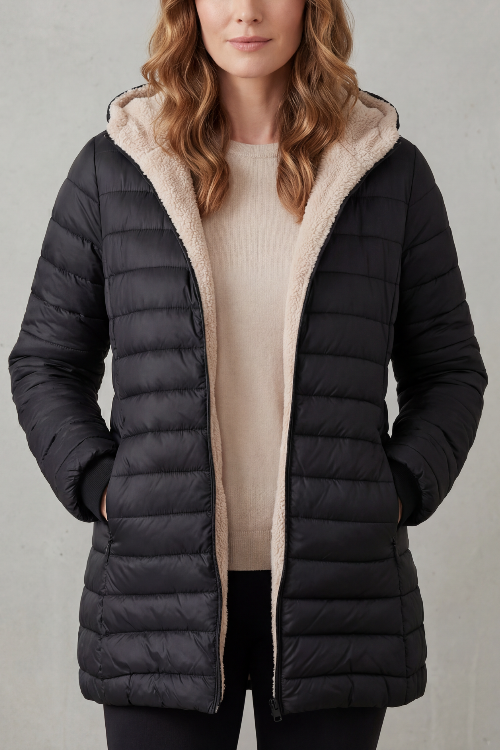 Ludovica | Piumino con Cappuccio Foderato in Sherpa