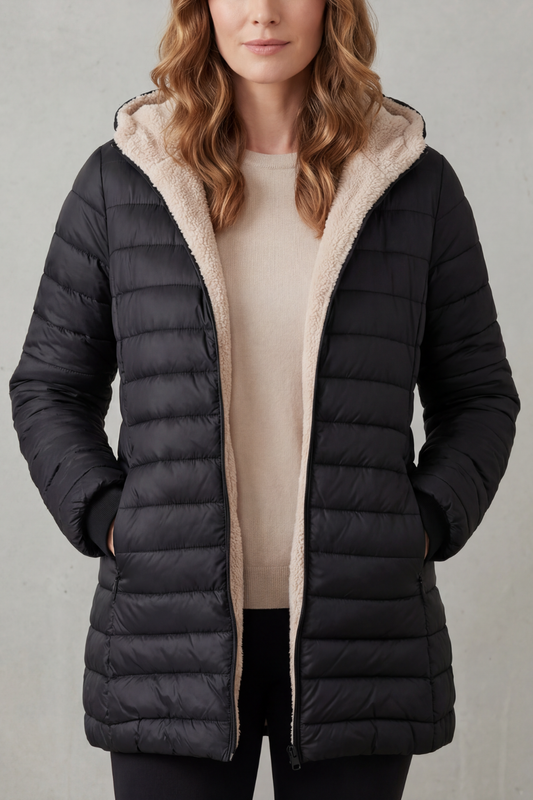 Ludovica | Piumino con Cappuccio Foderato in Sherpa